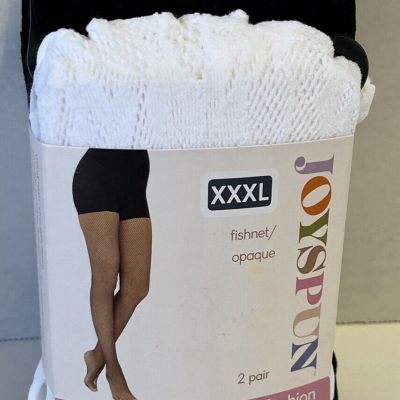 NEW 2 pair Joyspun Fashion tights white fishnet lace black opaque size XXXL